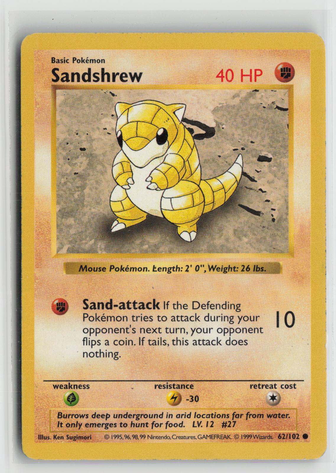 Sandshrew 62/102 Common Base Set Shadowless Pokemon NM