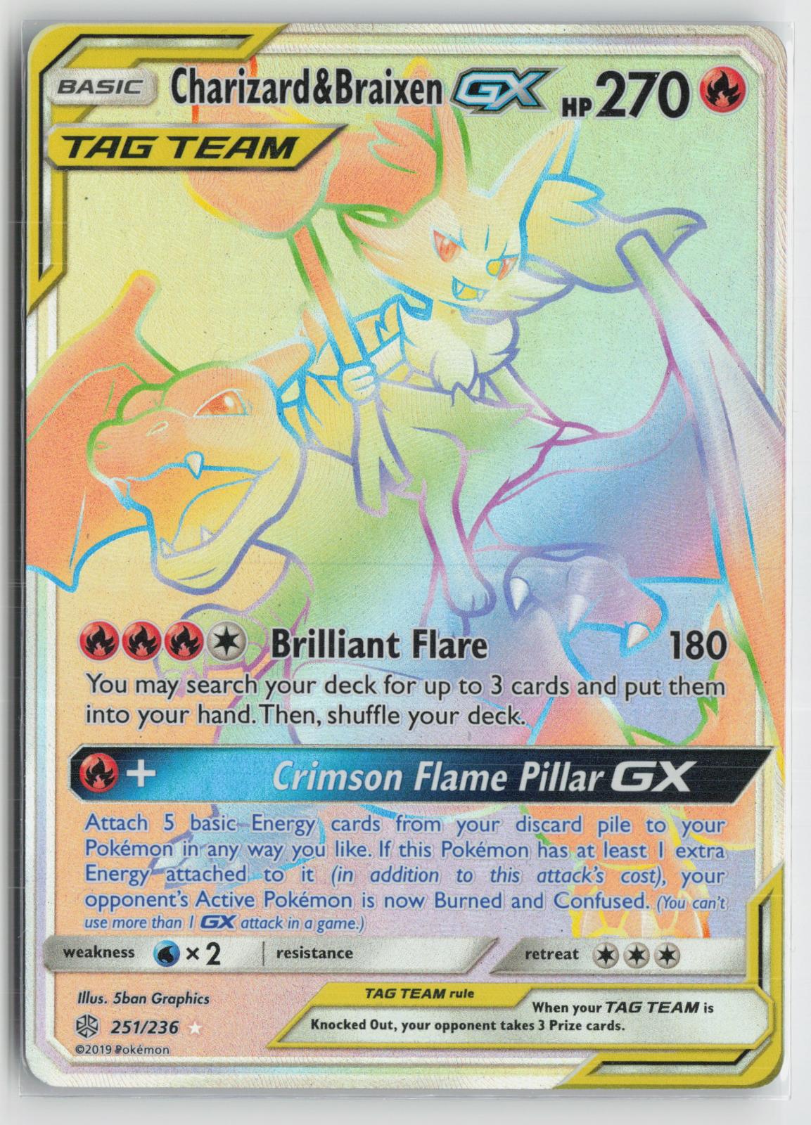 Charizard & Braixen GX 251/236 Rainbow Rare Cosmic Eclipse Pokemon LP