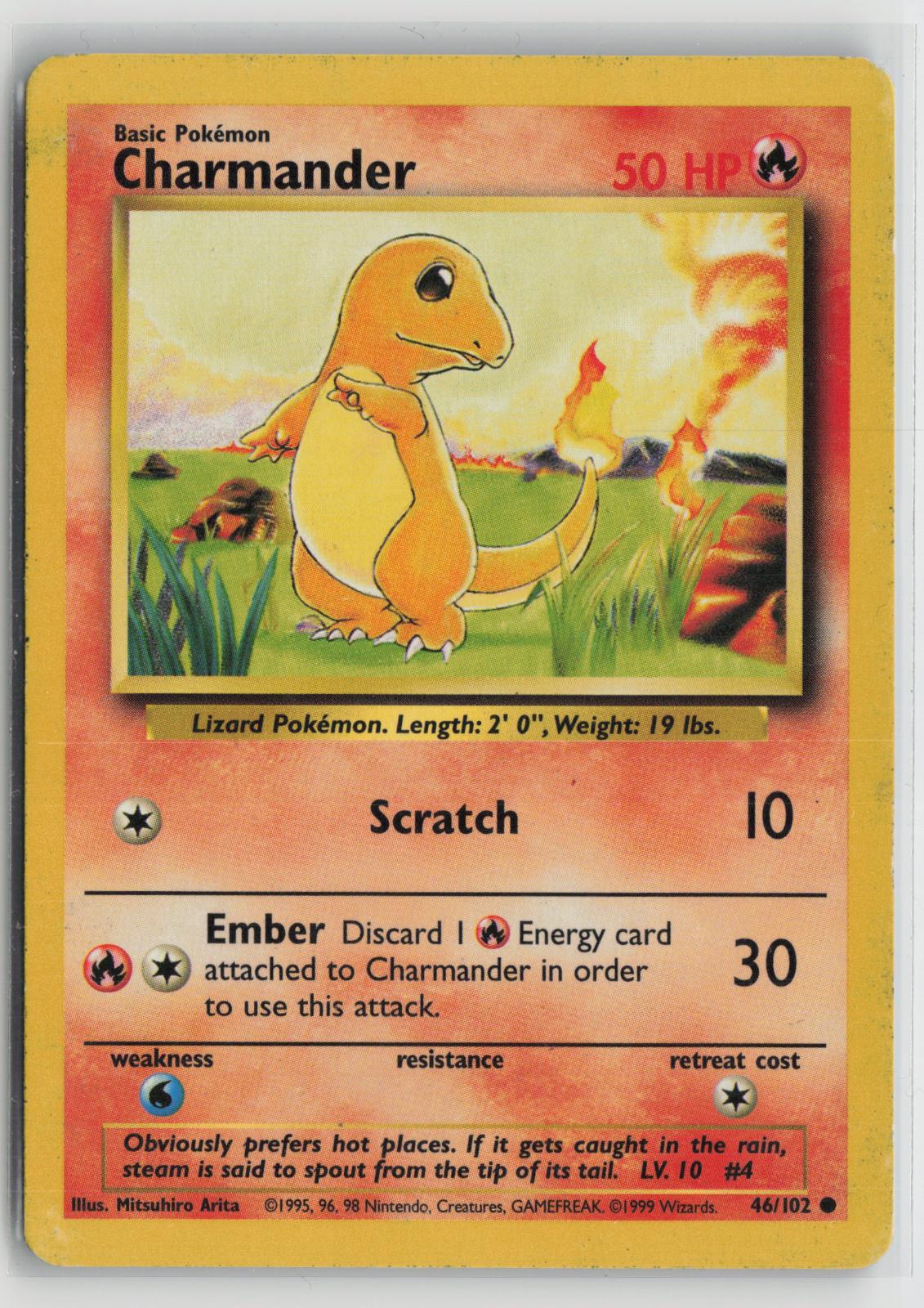 Charmander 46/102 Common Base Set Unlimited Pokemon MP