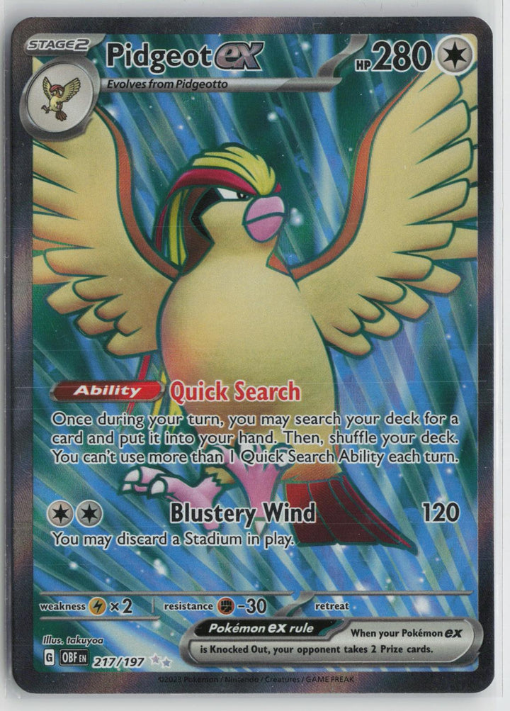 Pidgeot ex 217/197 Ultra Rare Obsidian Flames Pokemon Holo NM0
