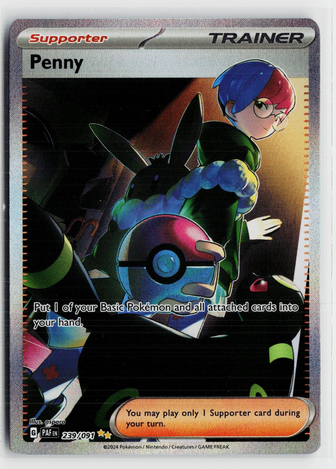 Penny 239/091 Paldean Fates NM SIR Holo Pokemon