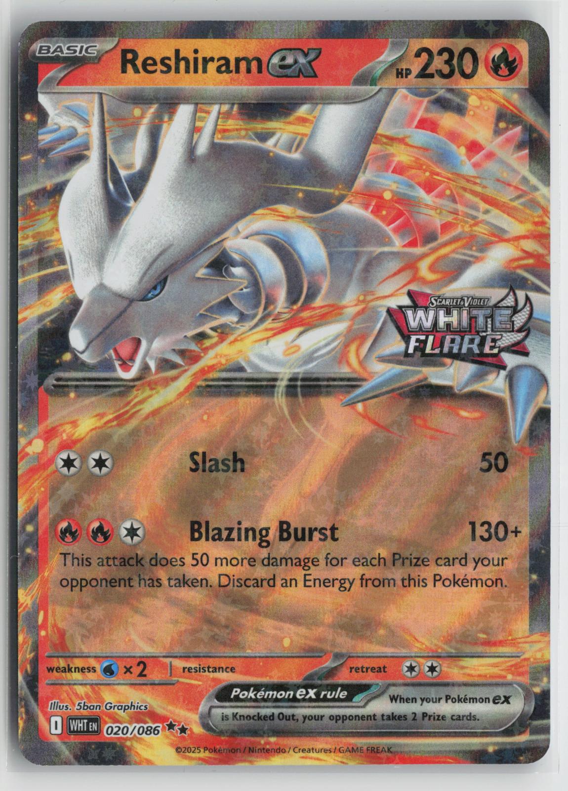 Reshiram ex 020/086 Holo Double Rare White Flare Pokemon NM