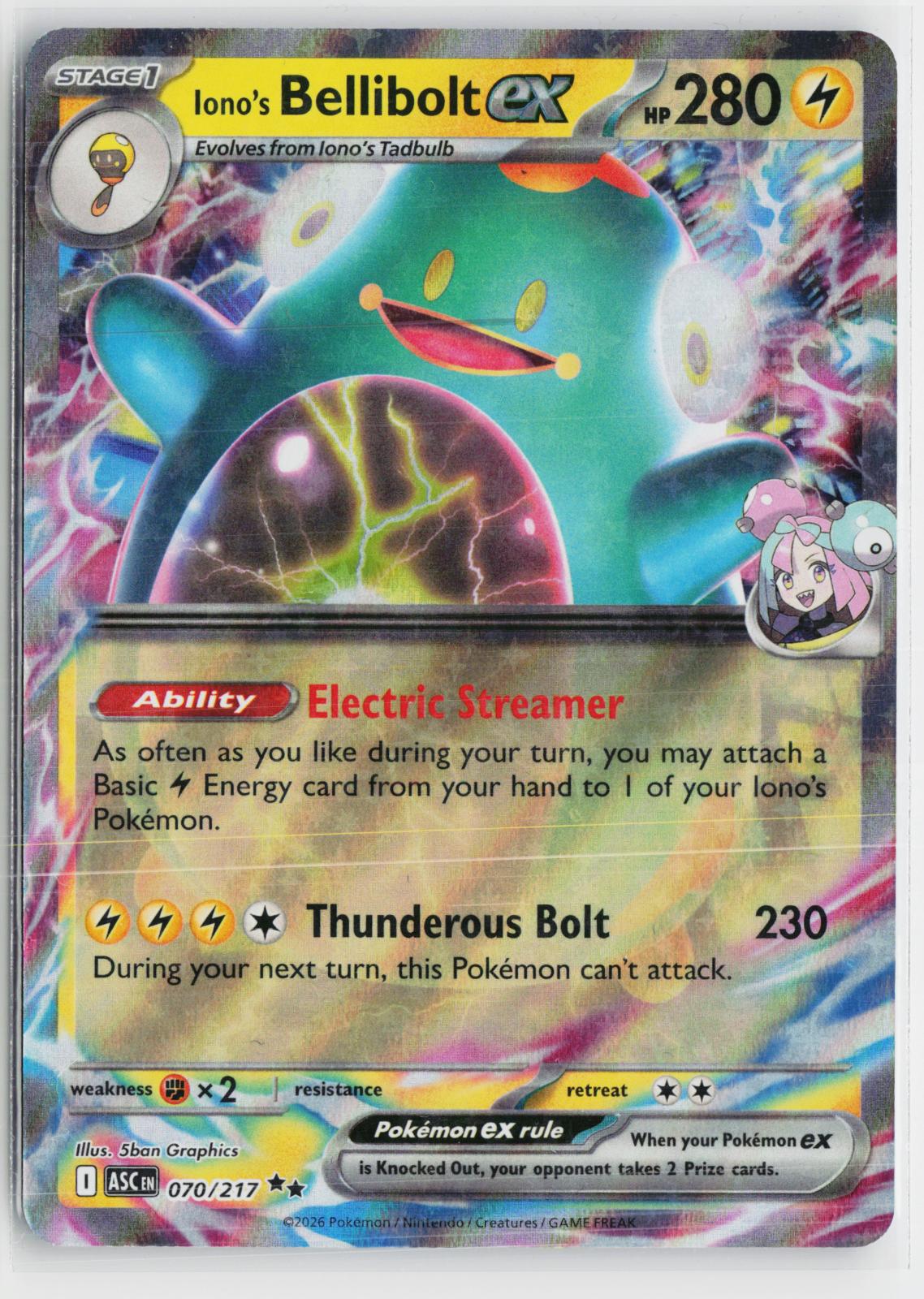Iono's Bellibolt ex 070/217 Ascended Heroes NM RR Holo Pokemon