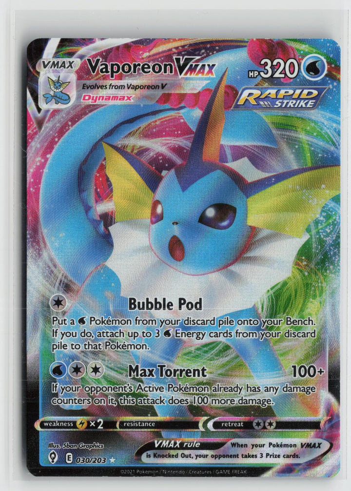 Vaporeon VMAX 030/203 Holo VMAX Rare Evolving Skies Pokemon NM0