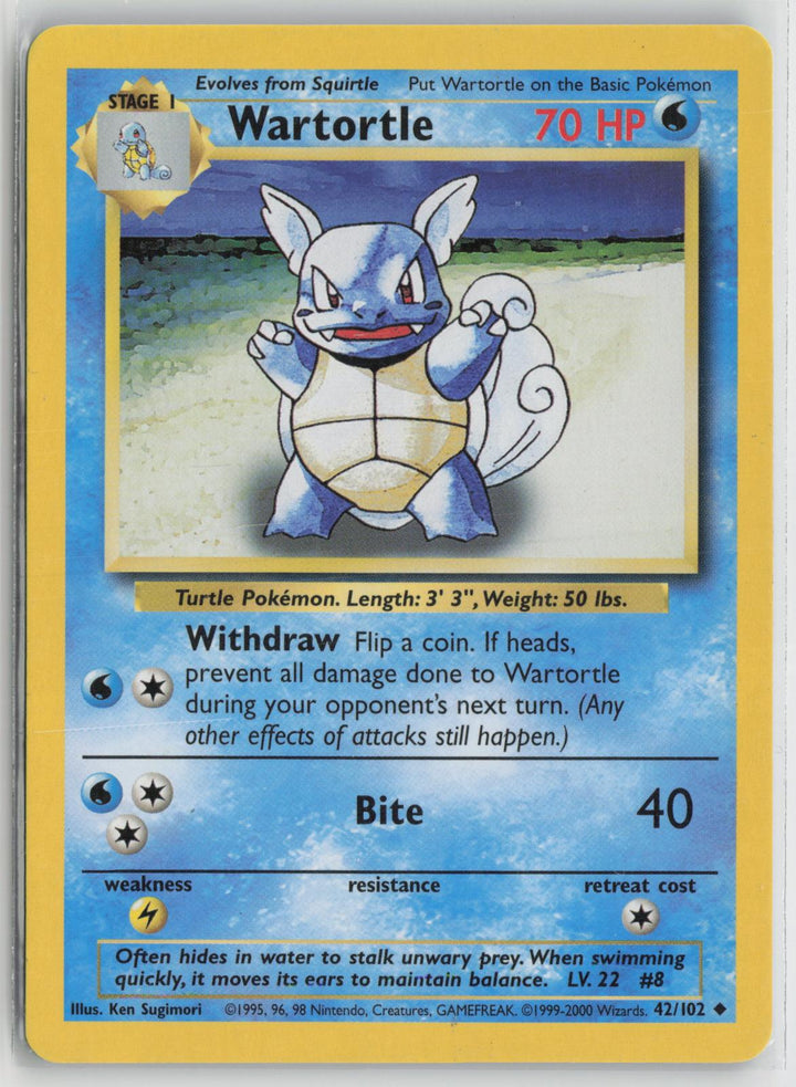 Wartortle 42/102 Uncommon Base Set Unlimited Pokemon LP0