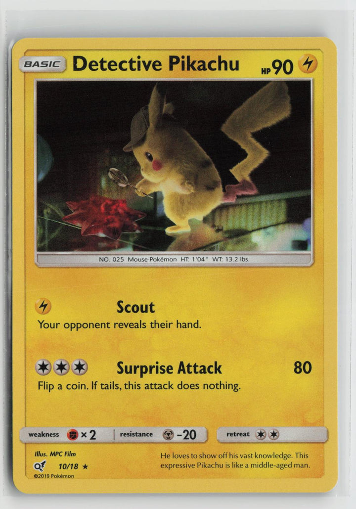 Detective Pikachu 10/18 Rare Detective Pikachu Pokemon Holo NM0