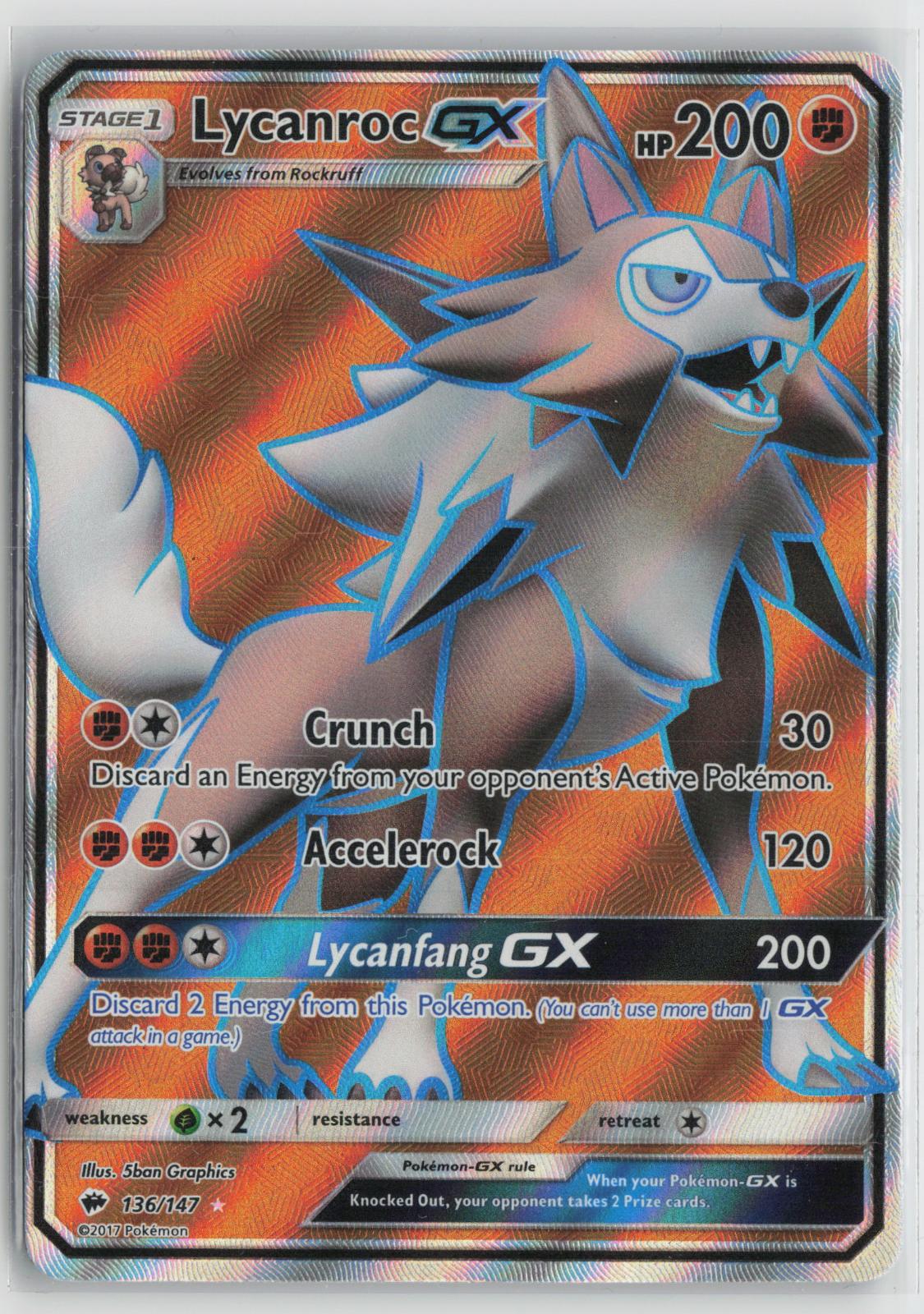 Lycanroc GX 136/147 Ultra Rare Burning Shadows Pokemon Holo NM