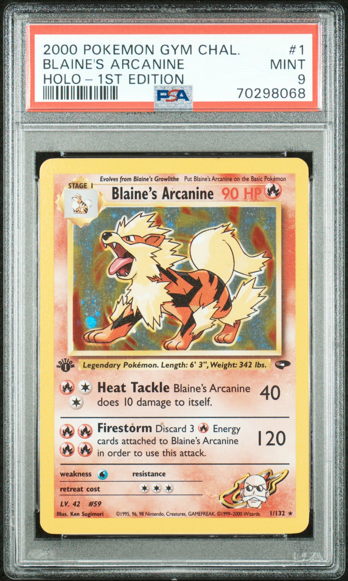 Blaine's Arcanine 1/132 1st Edition Gym Challenge Pokemon PSA 9