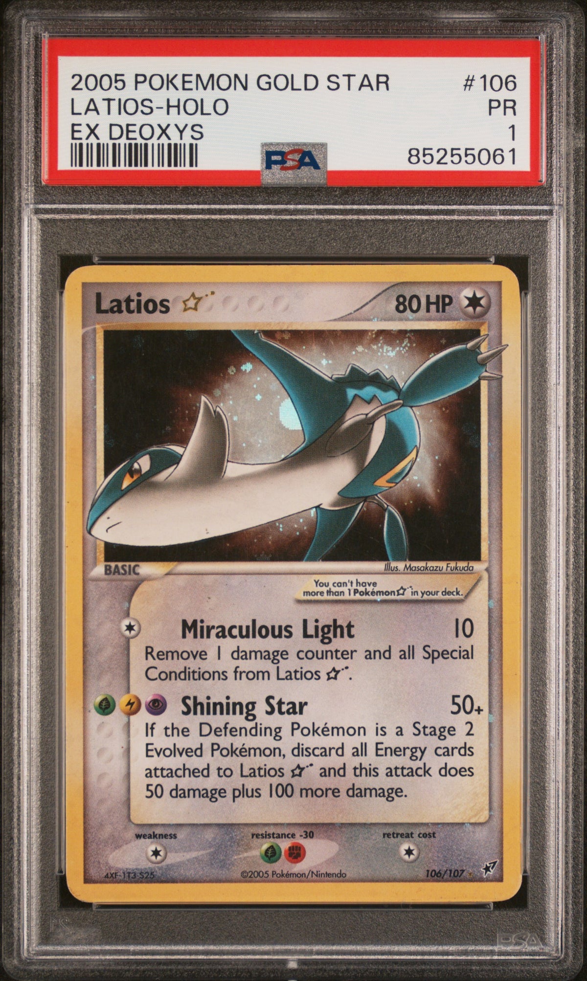 Latios Holo 106/107 Gold Star Deoxys Pokemon PSA 1