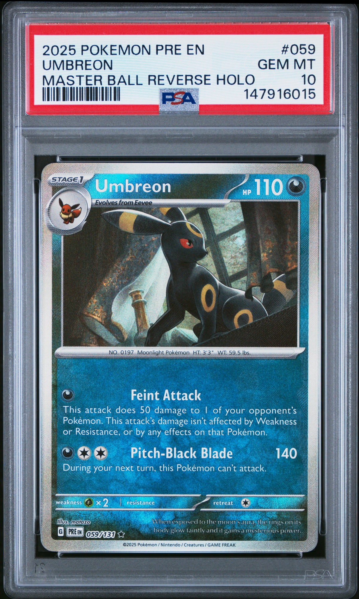 PSA 10 Umbreon 059/131 Master Ball Reverse Holo Prismatic Evolutions Pokemon