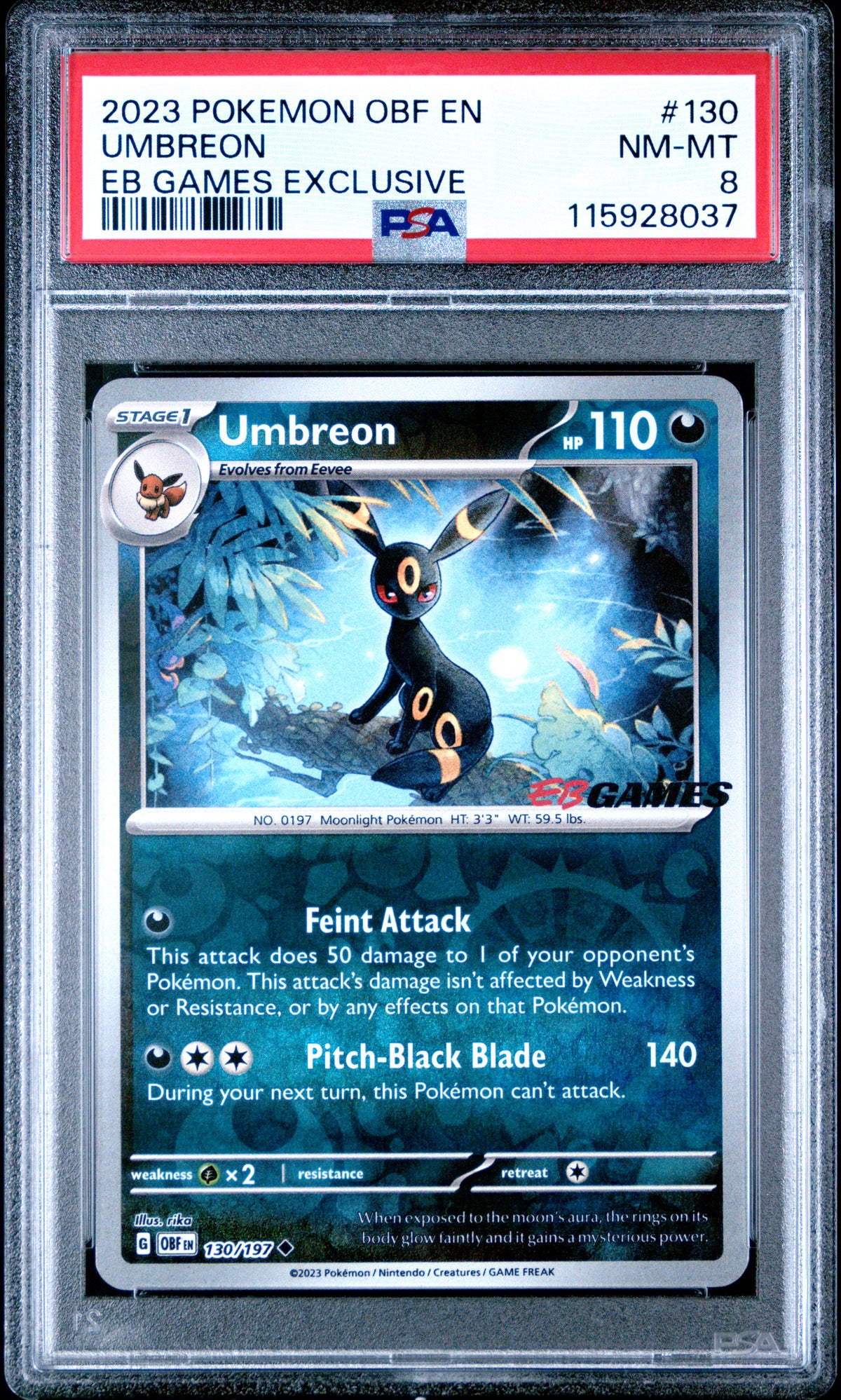 Umbreon 130/197 Eb Games Exclusive Obf En-Obsidian Flames Pokemon PSA 8
