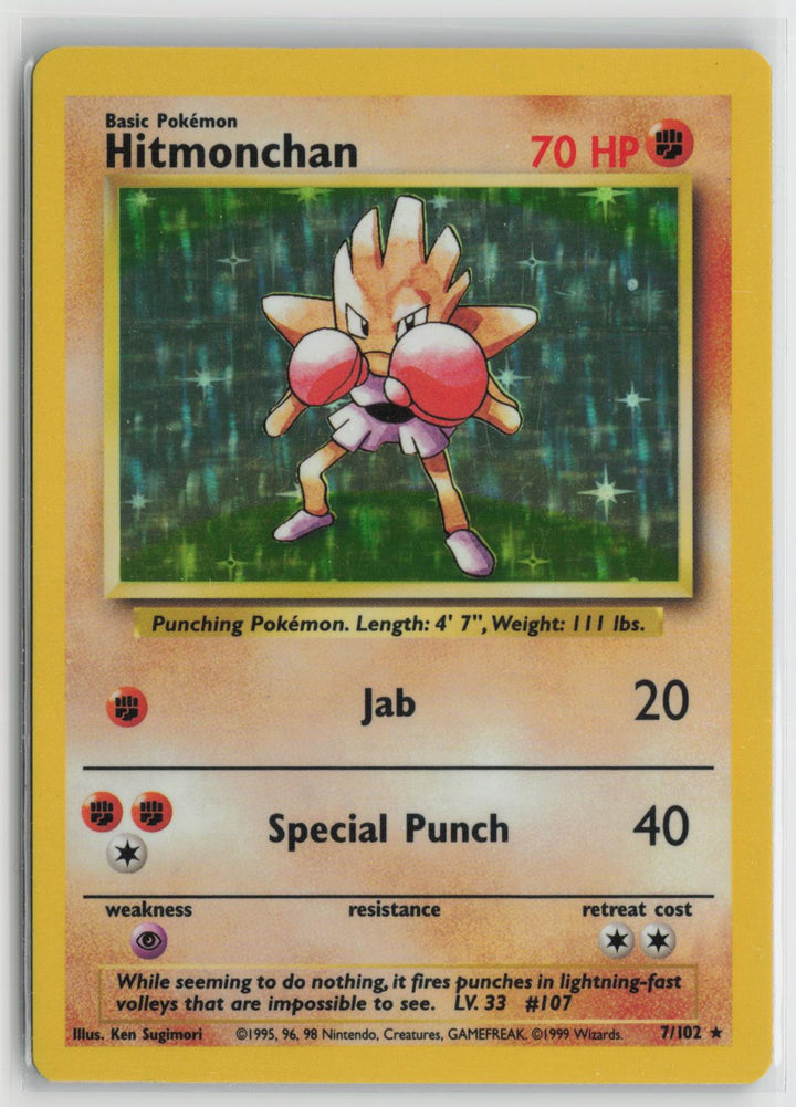 Hitmonchan 7/102 Base Set Unlimited NM Holo Rare Pokemon0