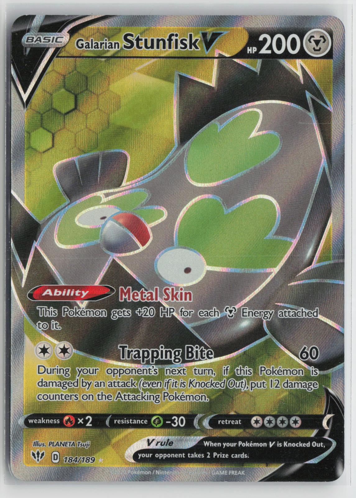 Galarian Stunfisk V 184/189 Ultra Rare Darkness Ablaze Pokemon Holo NM