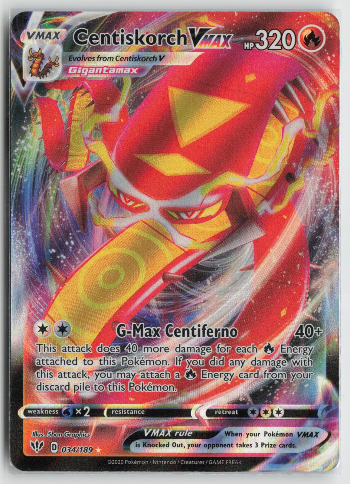 Centiskorch VMAX 034/189 Holo VMAX Rare Darkness Ablaze Pokemon NM