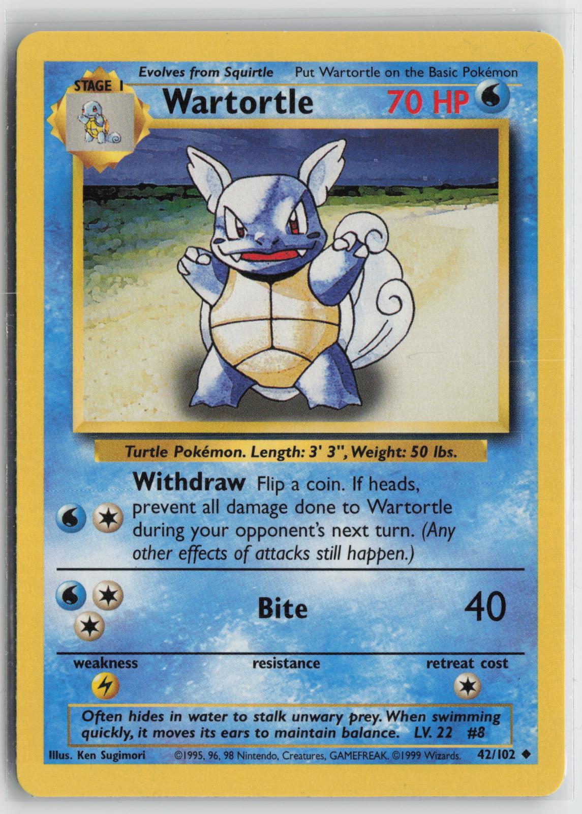 Wartortle 42/102 Uncommon Base Set Unlimited Pokemon NM