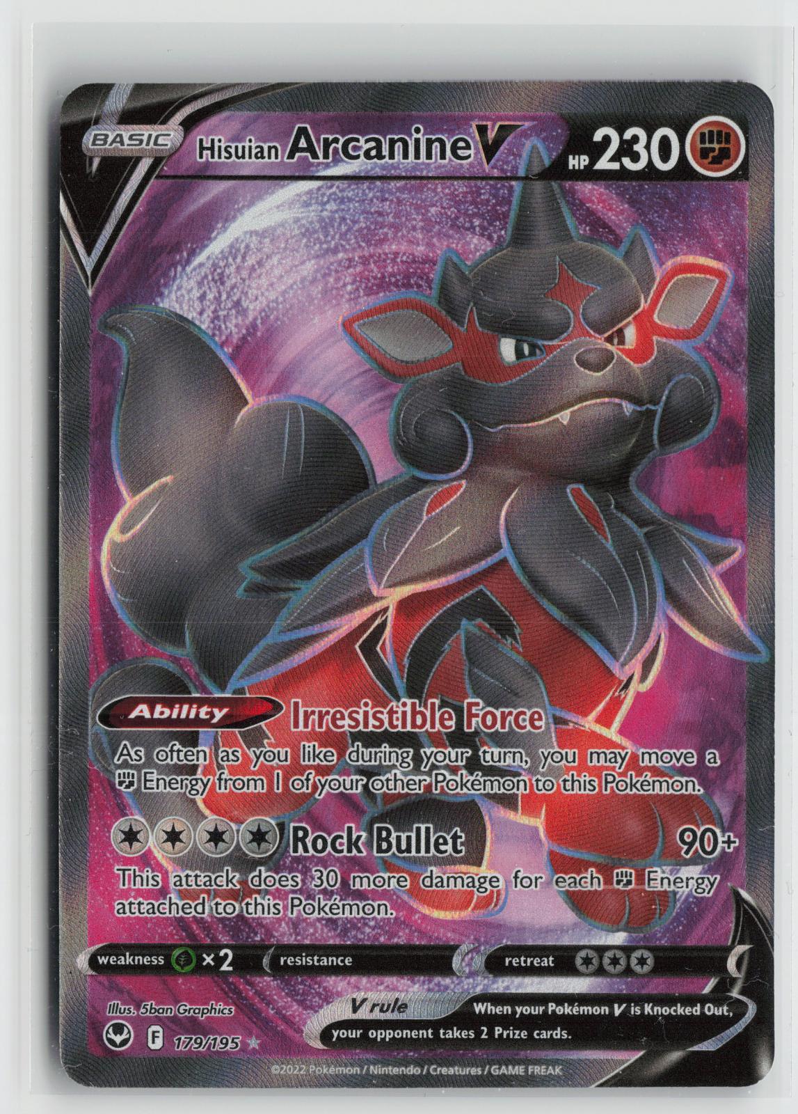 Hisuian Arcanine V 179/195 Ultra Rare Silver Tempest Pokemon Holo NM