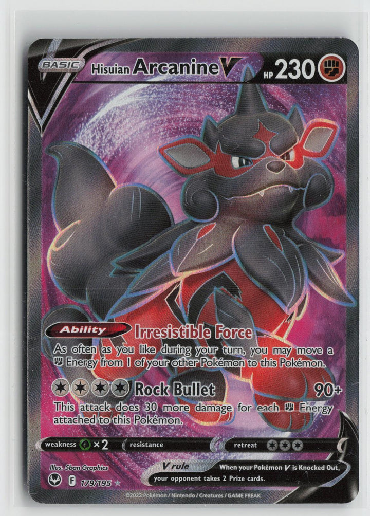 Hisuian Arcanine V 179/195 Ultra Rare Silver Tempest Pokemon Holo NM0