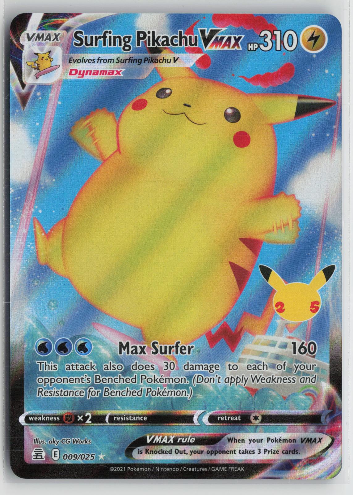 Surfing Pikachu VMAX 009/025 Holo VMAX Rare Celebrations Pokemon NM