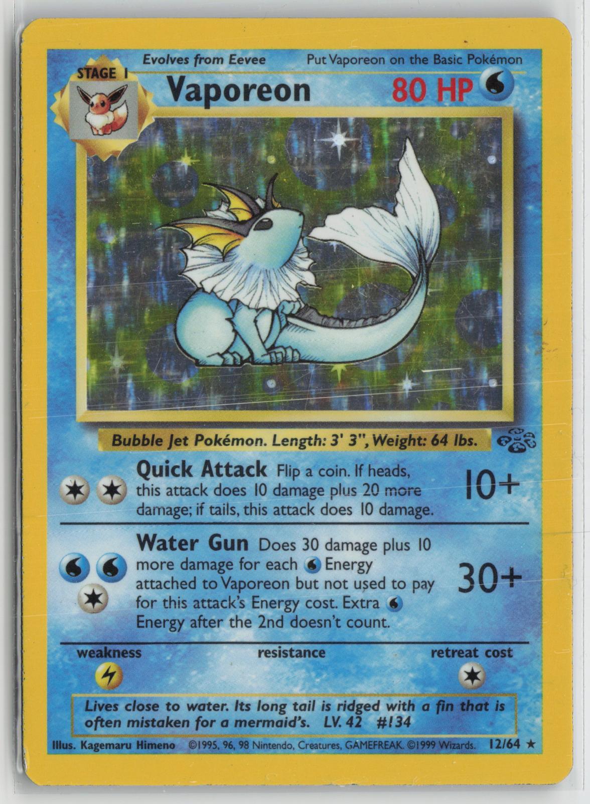 Vaporeon 12/64 Rare Jungle Pokemon Unlimited Holo LP