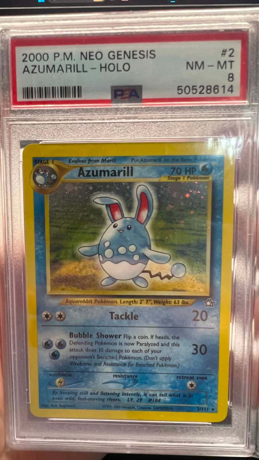 PSA 8 Azumarill Holo 2/111 Neo Genesis Pokemon