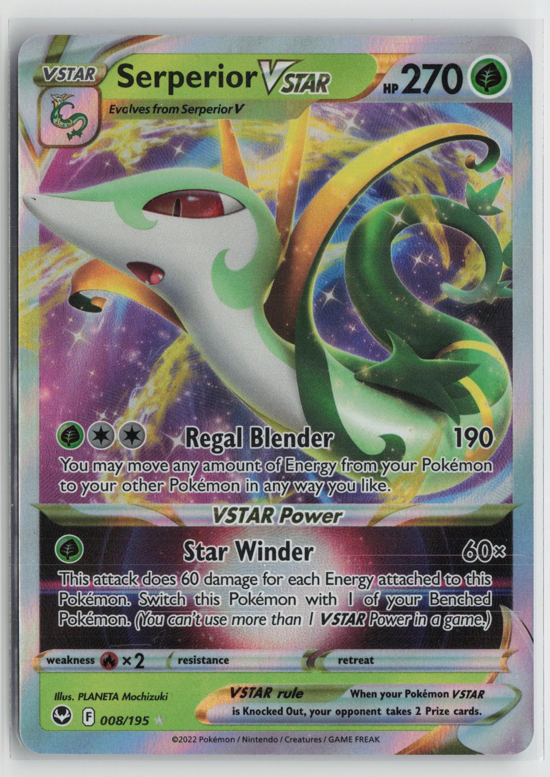 Serperior VSTAR 008/195 Holo VSTAR Rare Silver Tempest Pokemon NM
