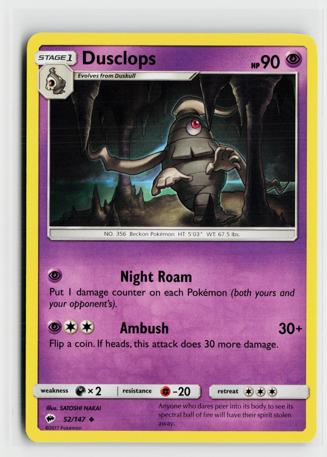 Dusclops 52/147 Burning Shadows NM UC Pokemon