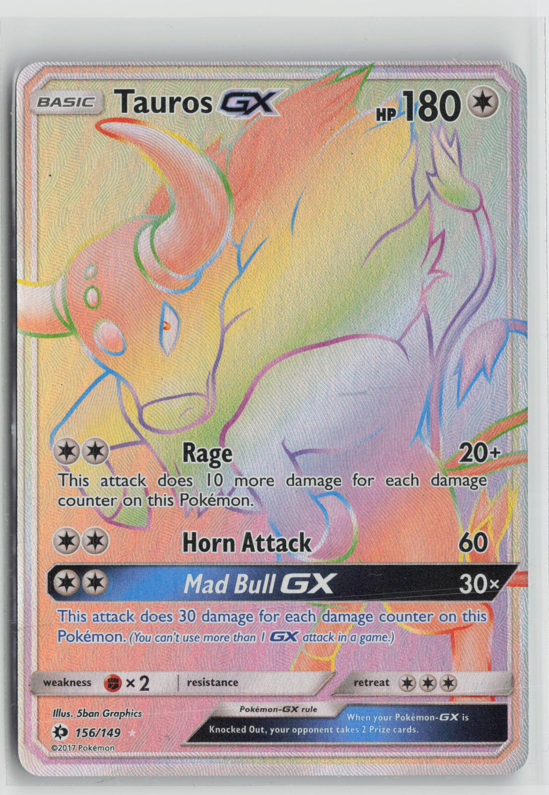 Tauros GX (Secret) 156/149 Holo Secret Rare SM Base Set Pokemon NM