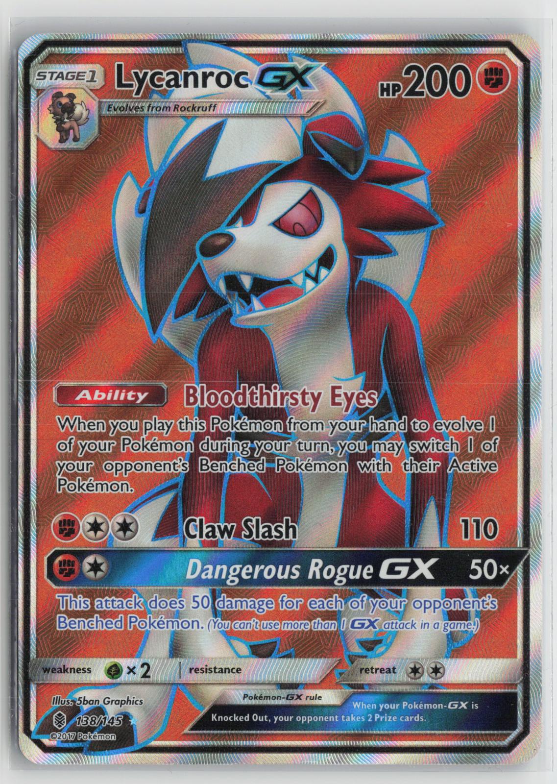Lycanroc GX (Full Art) 138/145 Holo Ultra Rare Guardians Rising Pokemon NM