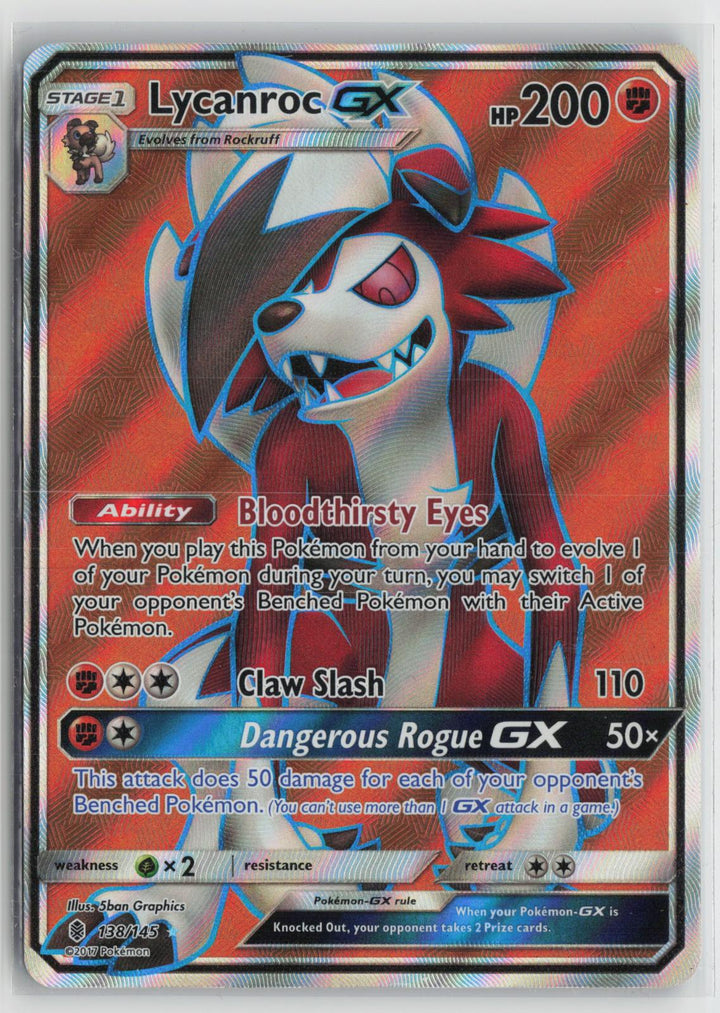 Lycanroc GX (Full Art) 138/145 Holo Ultra Rare Guardians Rising Pokemon NM0