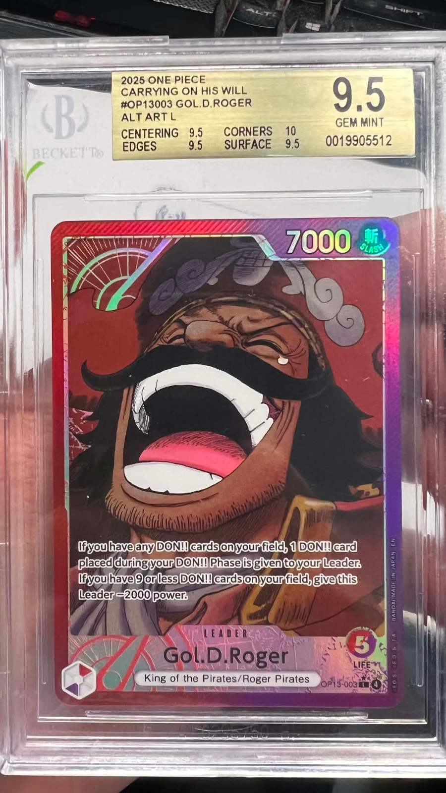 BGS 9.5 Gold Gol.D.Roger Alt Art L OP13-003 One Piece TCG