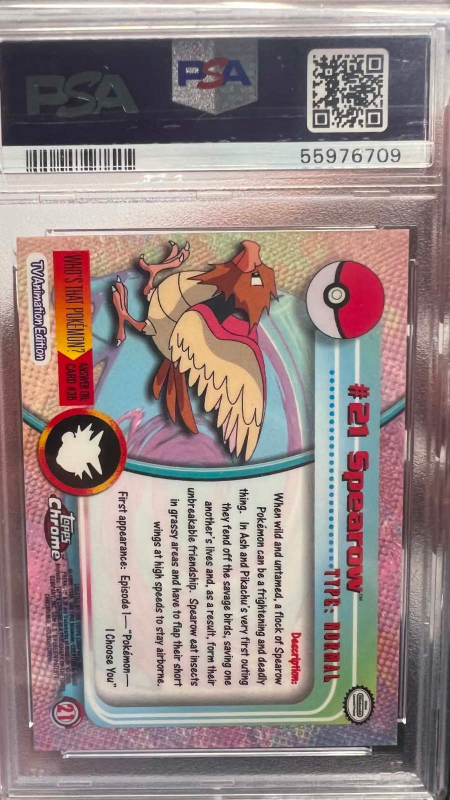 PSA 10 Spearow 21 Topps Chrome T.V. Pokemon