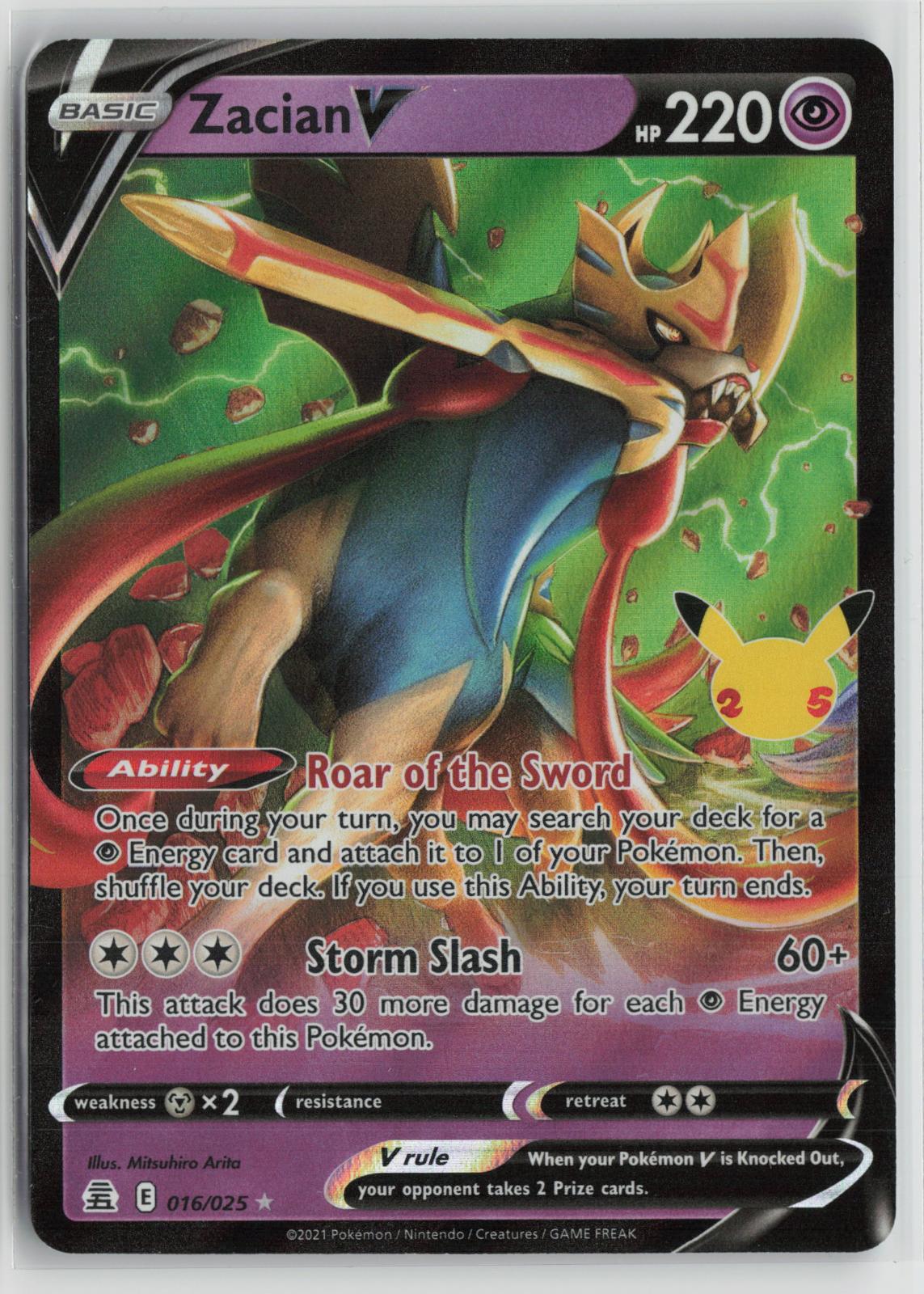 Zacian V 016/025 Holo V Rare Celebrations Pokemon NM