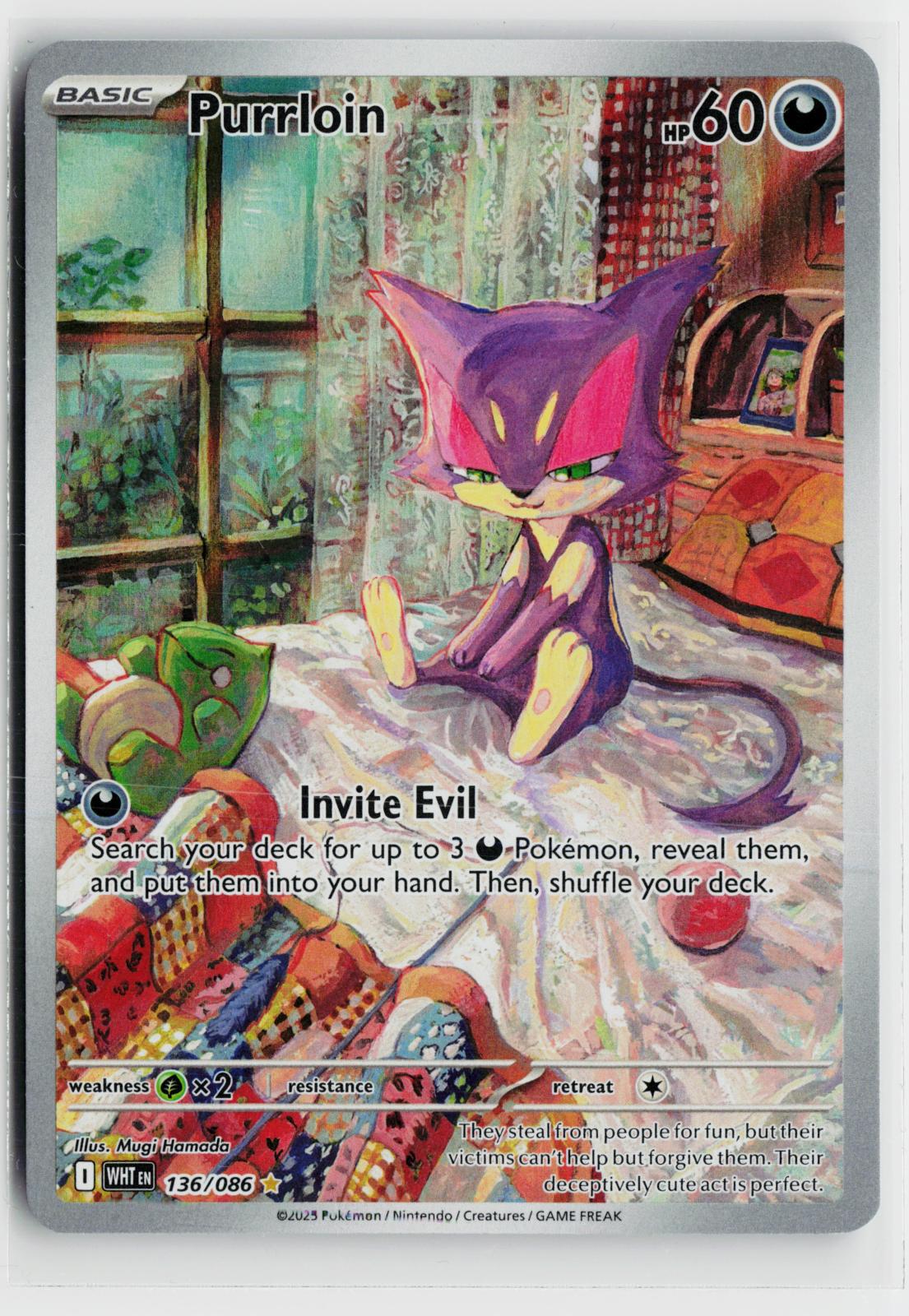 Purrloin 136/086 White Flare NM Illustration Rare Holo Pokemon