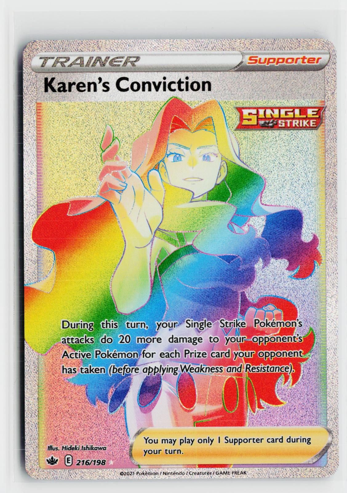 Karen's Conviction 216/198 Chilling Reign NM Rainbow Holo Pokemon