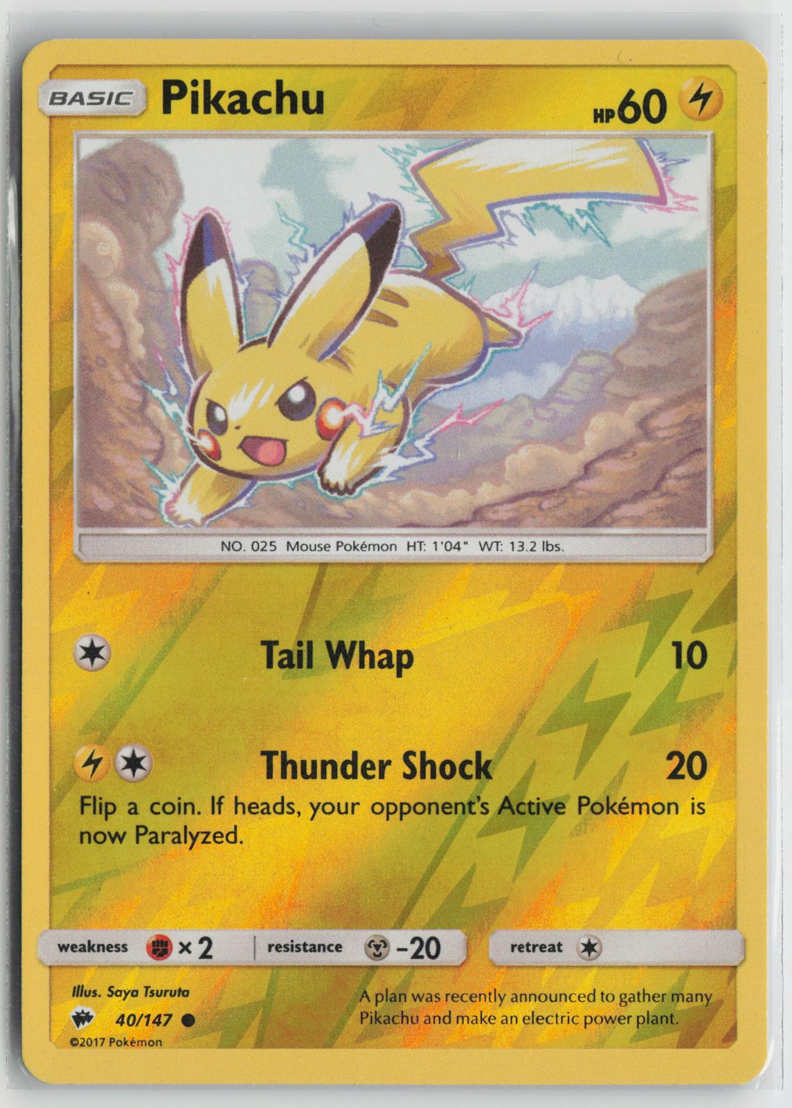 Pikachu 40/147 Common Burning Shadows Pokemon NM