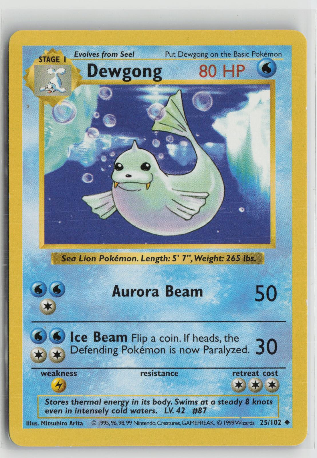 Dewgong 25/102 Uncommon Base Set Shadowless Pokemon NM