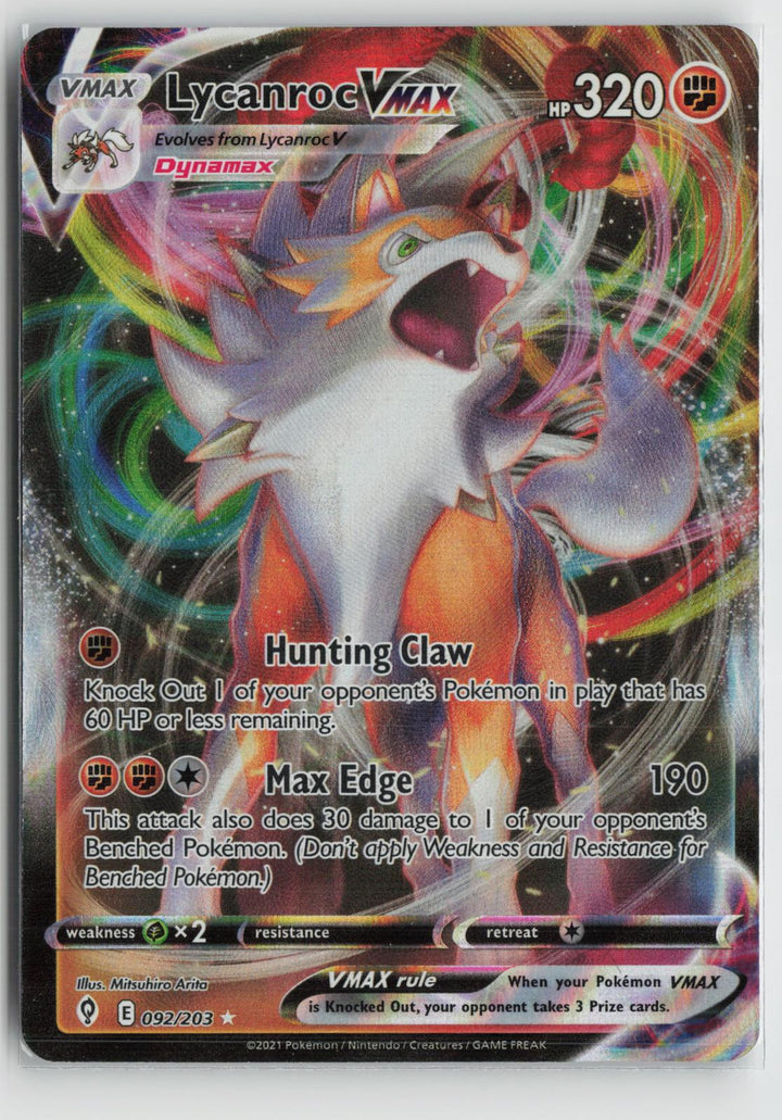 Lycanroc VMAX 092/203 Holo VMAX Rare Evolving Skies Pokemon NM0