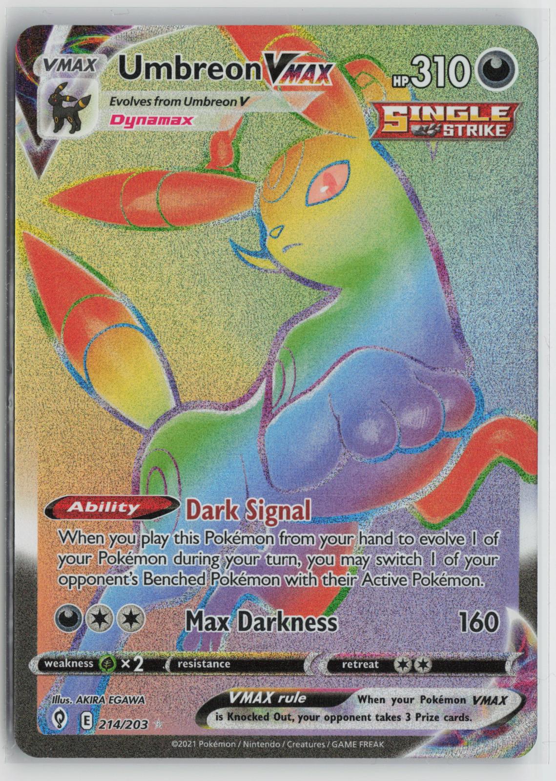 Umbreon VMAX 214/203 Rainbow Rare Evolving Skies Pokemon Holo NM