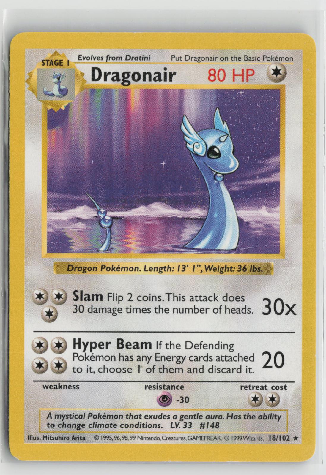 Dragonair 18/102 Rare Base Set Shadowless Pokemon LP