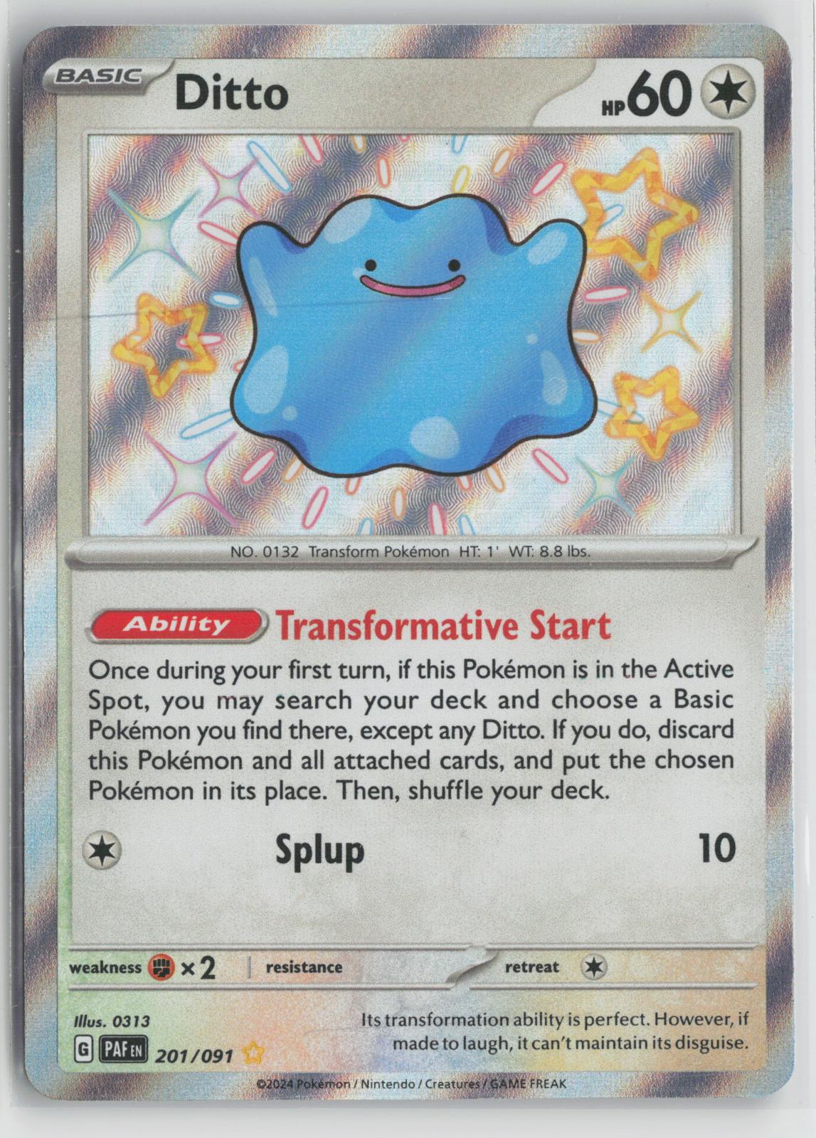 Ditto 201/091 Shiny Rare Paldean Fates Pokemon Holo NM