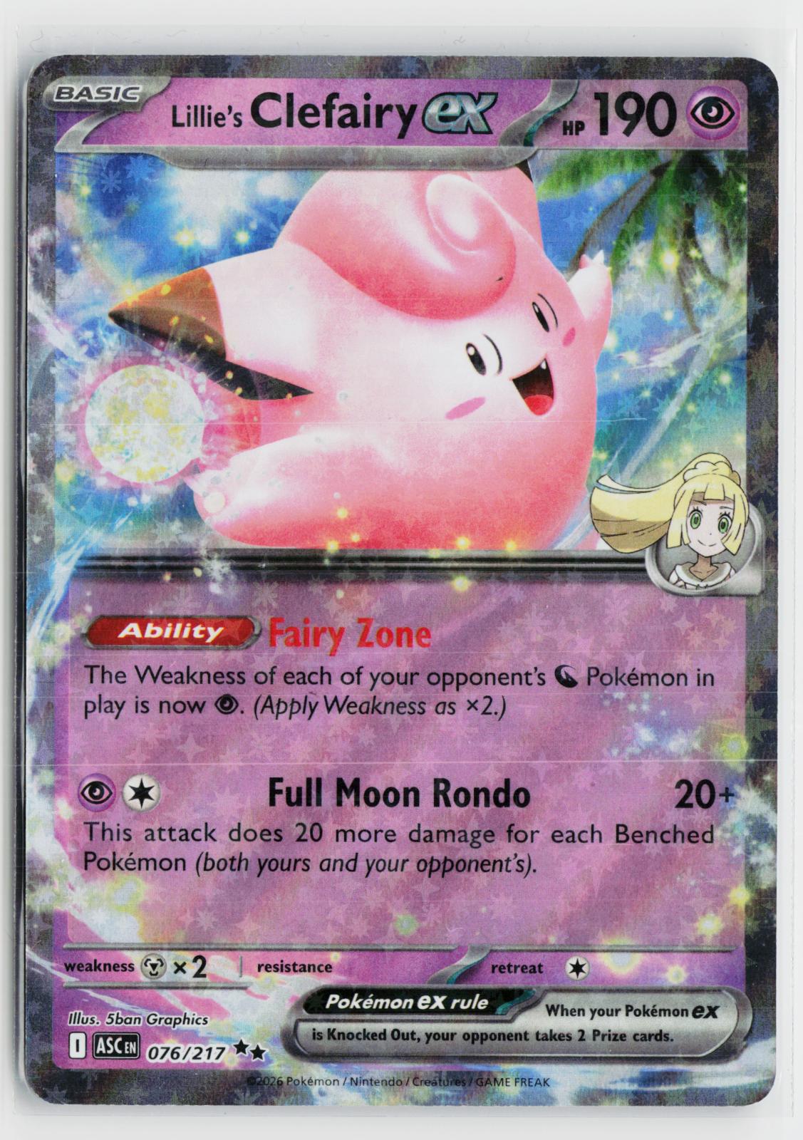 Lillie's Clefairy ex 076/217 Ascended Heroes NM RR Holo Pokemon
