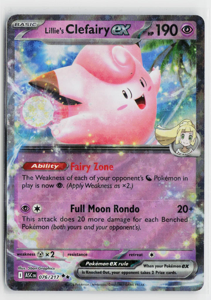 Lillie's Clefairy ex 076/217 Ascended Heroes NM RR Holo Pokemon0
