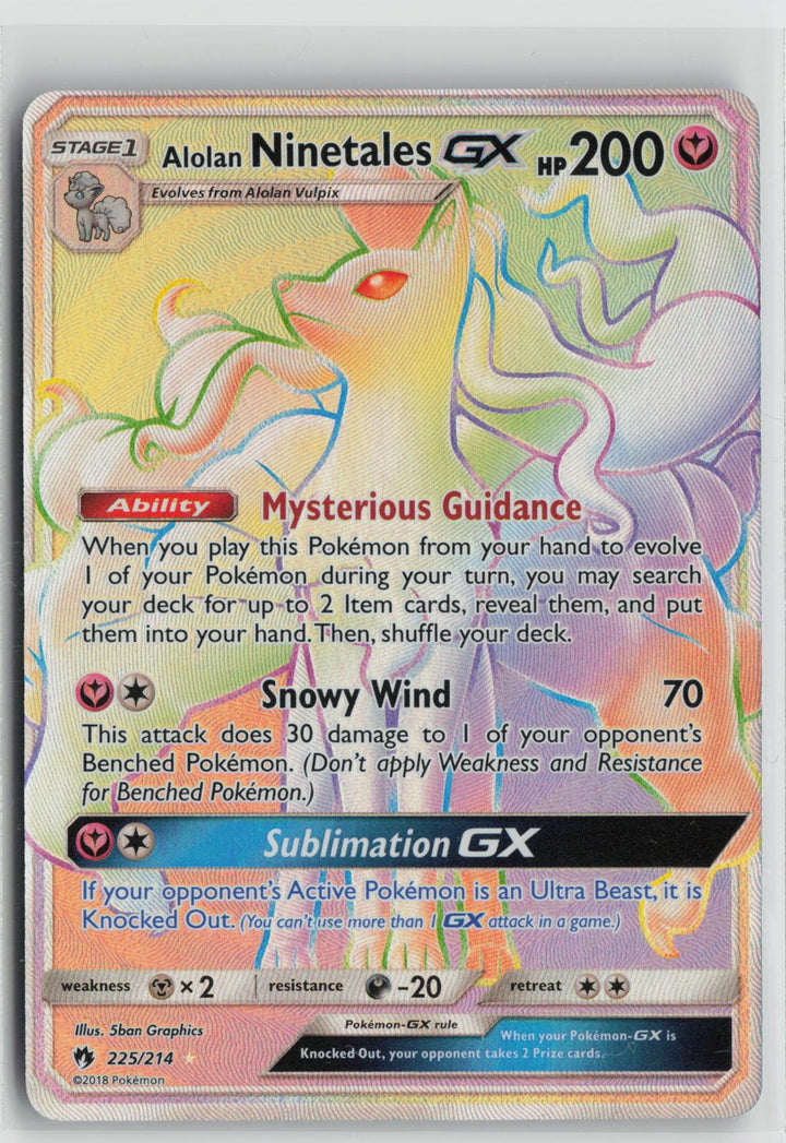 Alolan Ninetales GX 225/214 Rainbow Rare Lost Thunder Pokemon Holo NM0