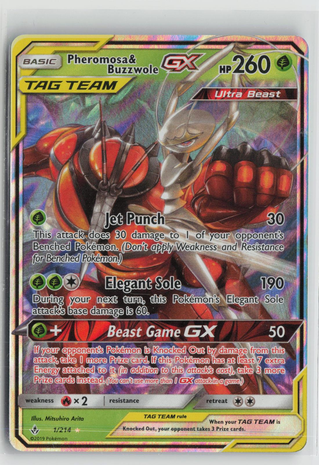 Pheromosa & Buzzwole GX 1/214 Unbroken Bonds NM Holo GX Rare Pokemon