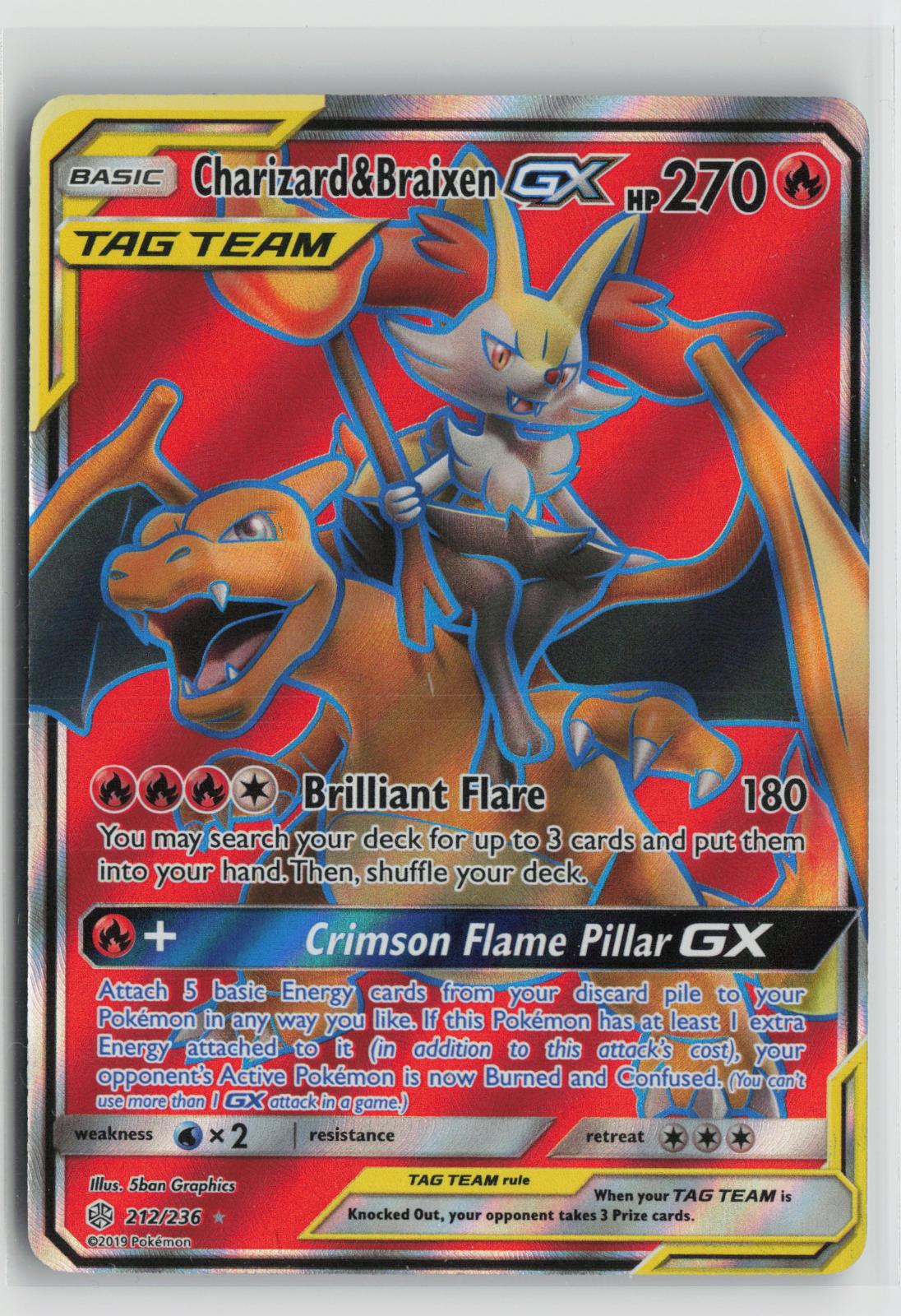 Charizard & Braixen GX 212/236 Ultra Rare Cosmic Eclipse Pokemon Holo NM