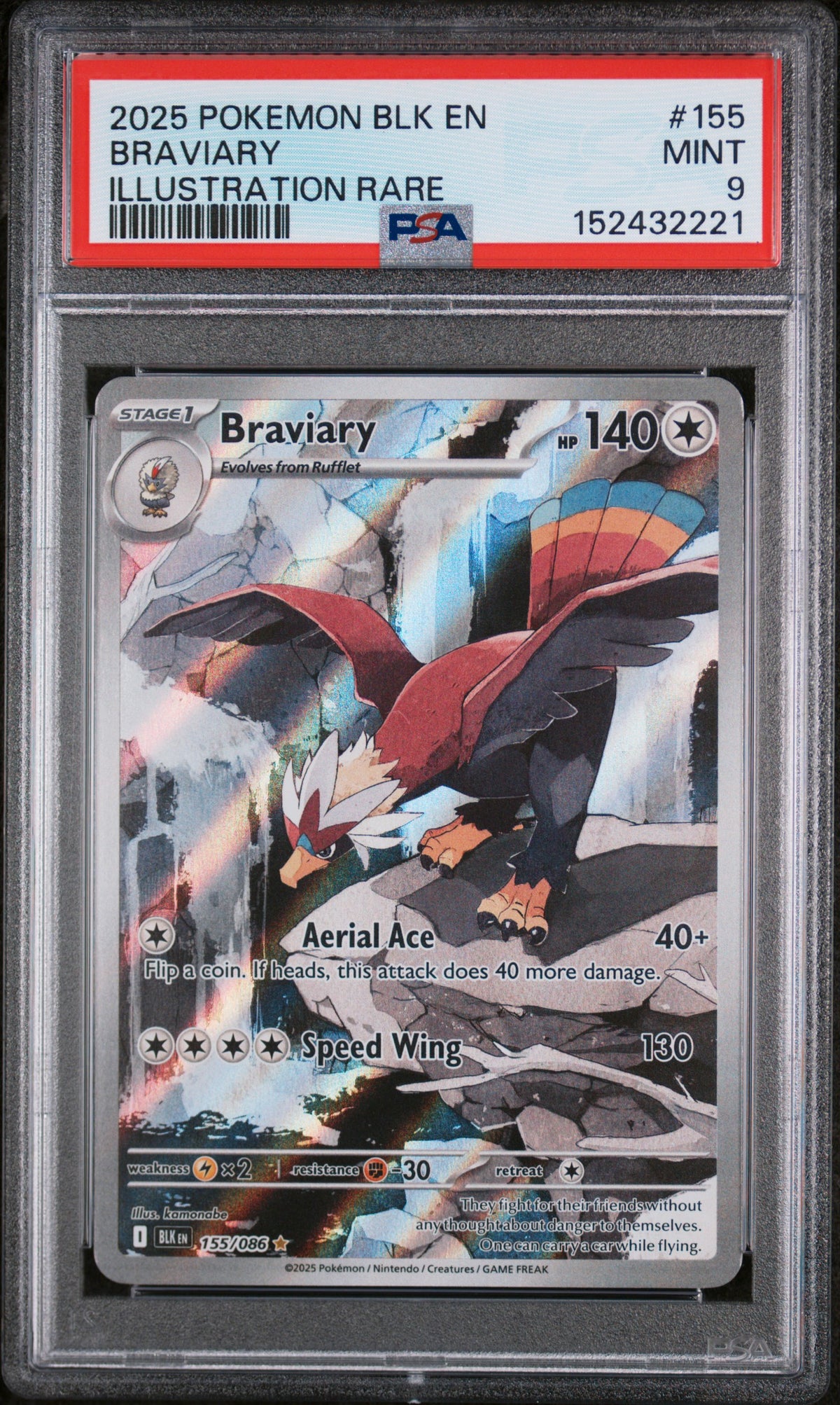 Braviary 155/086 Illustration Rare Black Bolt Pokemon PSA 9