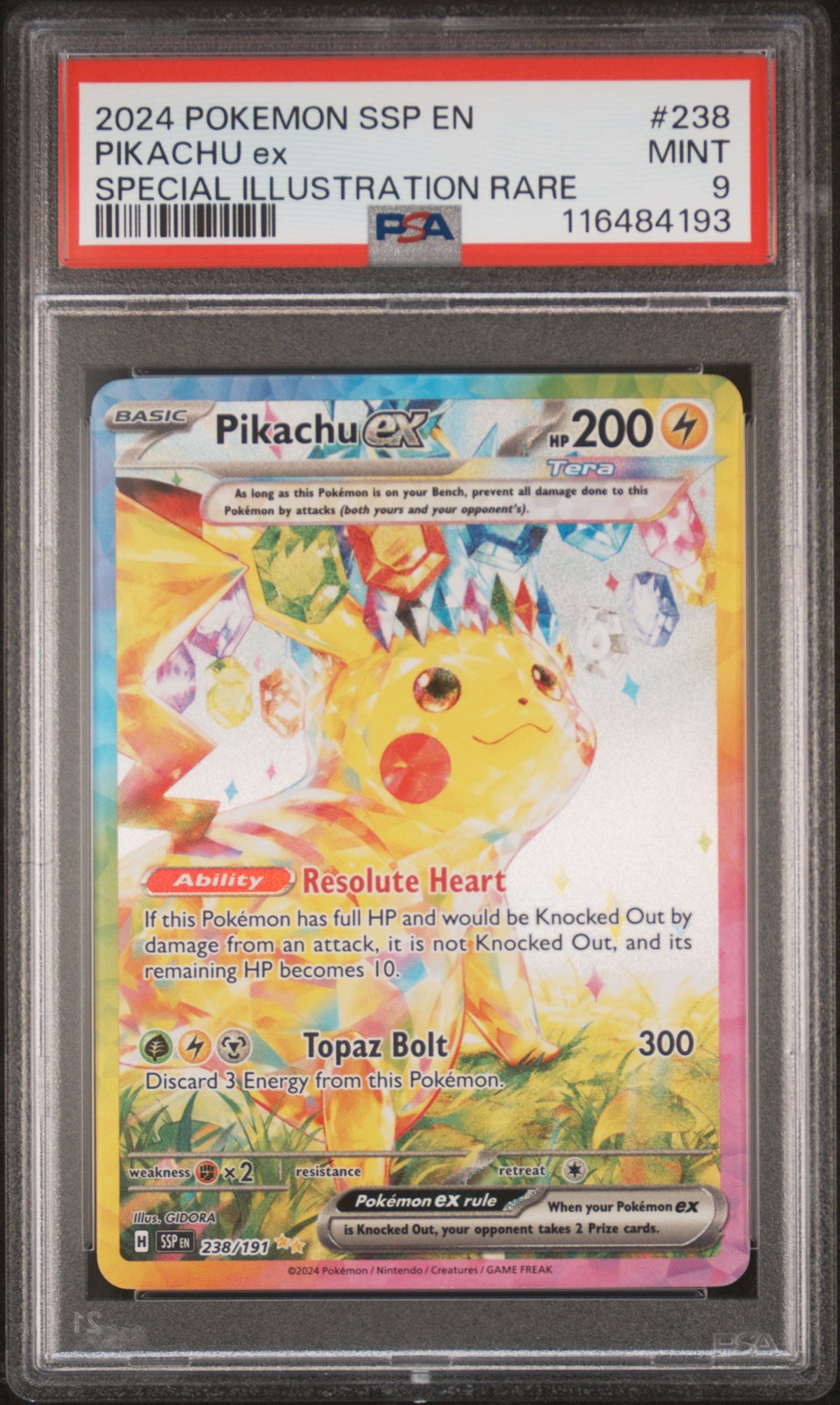 Pikachu EX 238/191 Special Illustration Rare Ssp En Surging Sparks Pokemon PSA 9