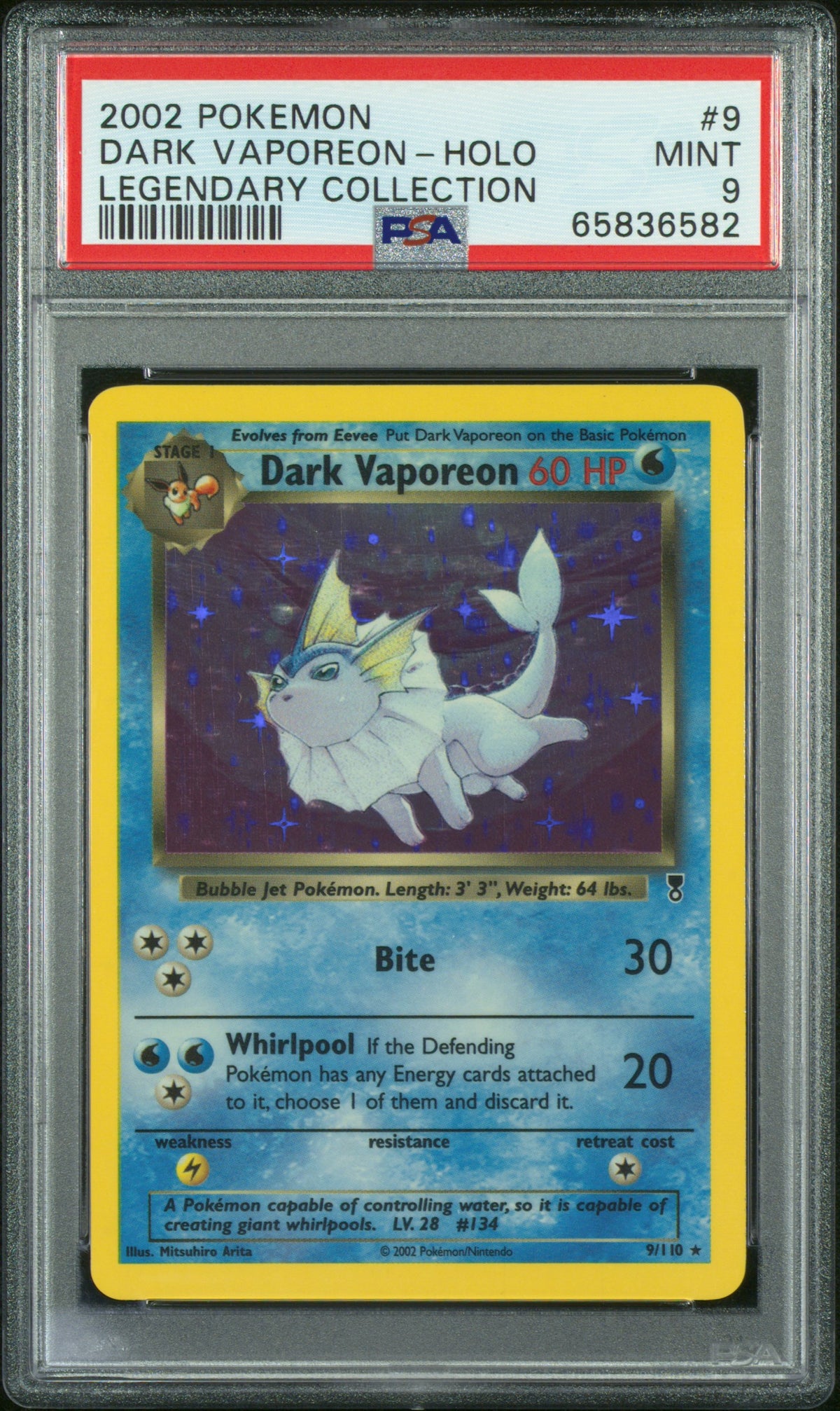 Dark Vaporeon Holo 9 Legendary Coll. Pokemon PSA 9
