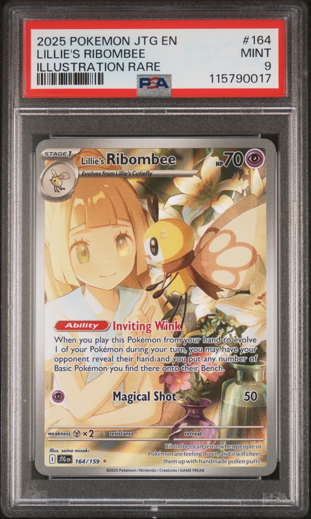 Lillie's Ribombee 164/159 Illustration Rare Pokemon PSA 9
